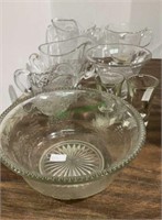 Glass lot - mix lot of etched glass pitchers,