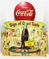 Vintage Coca Cola Cardboard Sign & button