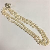 Pearl Necklace With 14k Gold & Diamond Clasp