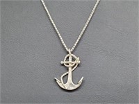 .925 Sterling Silver Anchor Pendant & Chain