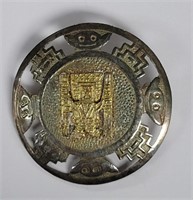 Vintage Sterling and 18K Aztec Pendant Brooch