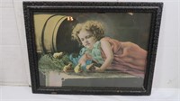 Antique Picture And Frame-Child w/Chick