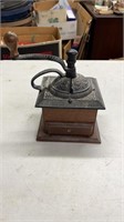 Cast iron coffee grinder mill wooden base missing