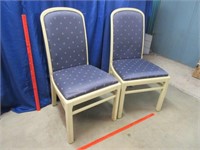2 blue upholstered chairs (off white frame)