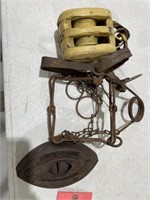 VINTAGE IRON, PULLEY, TRAPS