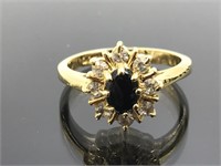 18k Gold HGE Black Onyx & Crystal Ring