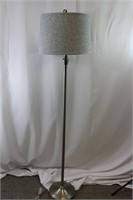 Silver Floor Lamp with Grey Linen Shade