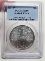 2004 Uncirculated Slab Silver Dollar Lewis & Clark