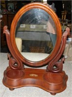 Antique carved walnut dresser mirror w/ 2 velvet