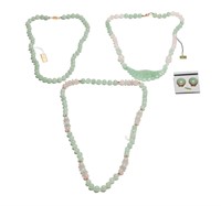 3 Chinese Jadeite Necklaces & a Pair of Earrings