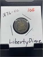 1876-CC SEATED SILVER LIBERTY DIME