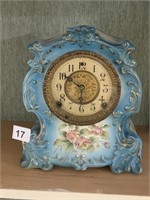 ANTIQUE CLOCK PAINTED BLUE WITH FLOWER DESIGN NO.