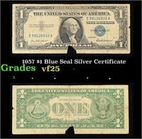 1957 $1 Blue Seal Silver Certificate Grades vf+