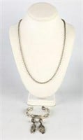 Sterling Silver Earrings, Cuff Bracelet & Necklace