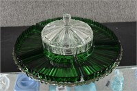 Anchor Hocking Green/Clear Glass Relish Tray