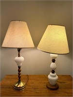 2 Unmatched Milk Glass Table Lamps