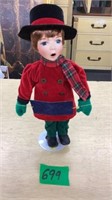 Christmas Caroling Little Boy w/stand 
14 in.