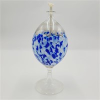 6" Signed Blue Hand Blown Oil Lamp