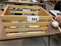 WOOD CRATE AND METAL BASKETS