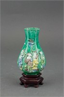 17/18 C. Chinese Green Porcelain Vase with Figure