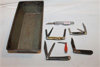 6 Assort. Pocket Knives & Metal Tray (See Desc)