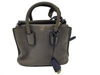 Gray Flat Grain Leather Small Tote Bag