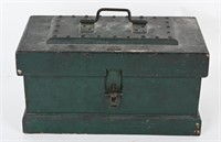 EARLY GREEN PAINTED WOOD STRONG BOX