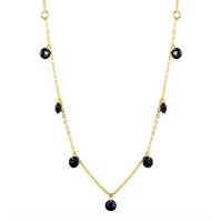 Sterling Silver-Dangling Black Crystal Necklace
