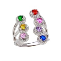 Sterling Silver-Multi Color Crystal Design Ring