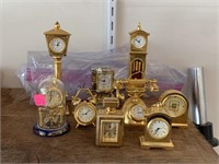 9 Brass Miniature Collectible Clocks