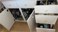 Island, kitchen cabinets, and drawers lot