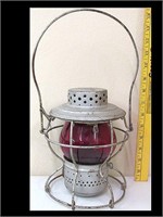 MOPAC MARKED RAILROAD LANTERN WITH RUBY RED GLASS