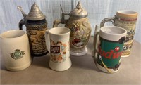 German Ceramic Beer Stein Lot of 6