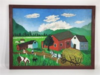 ARTIST SIGNED OIL PAINTING - FARM SCENE