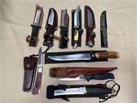 (10) KNIVES - STAINLESS FILET, HUNTING, FOLDING