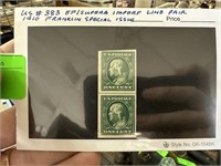 383 IMPERF PAIR 1910 FRANKLIN SPCL ISSUE STAMP