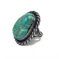 Vintage Navajo silver turquoise ring, 12.29g