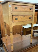 Antique Sheraton Tiger Maple Two Drawer Stand