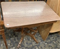 Large Walnut Victorian Marble Top Table