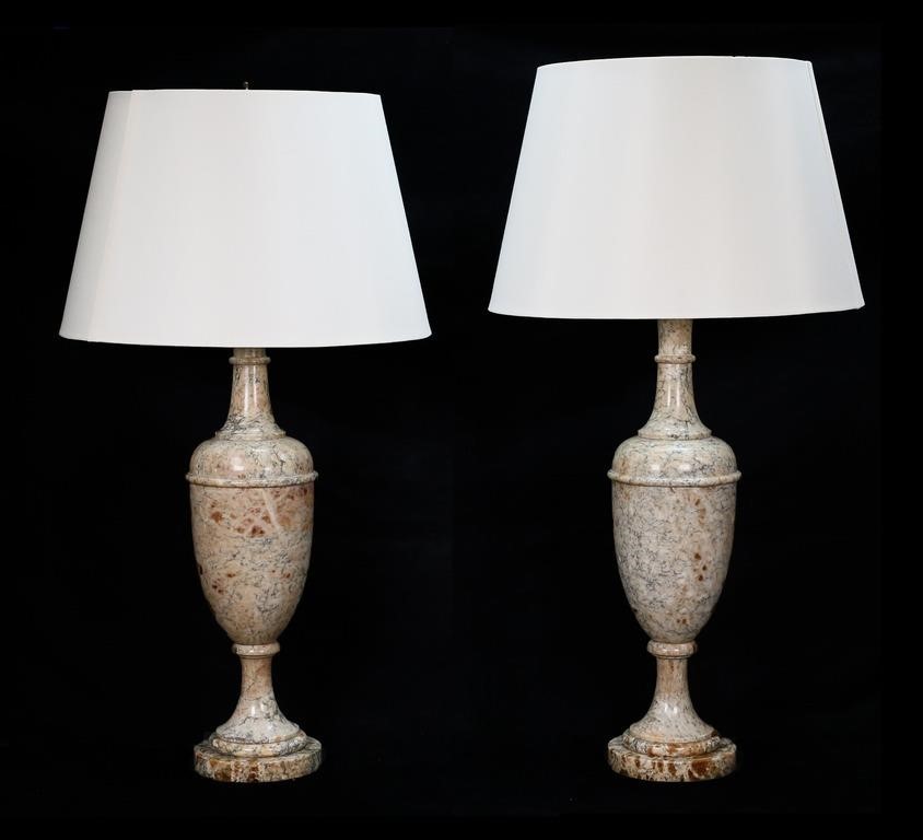 Pair of Italian Marble Urn Form Table Lamps