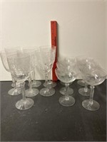 Set of 6 etched wine and 6 other glasses - there