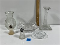 Lot of Glass Decor, Candlestick Holder, Etc.