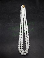 Double Strand White Glass Faceted Bead Necklace