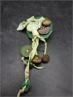 Hand Crafted Upcycled Green Brooch Signed