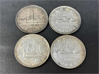 Four Canadian Dollars (1939, 1946, 1949, 1950)