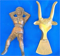 COOL IRON BOOT JACKS ONE NUDE LADY & ONE BULL