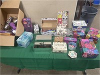 Pretty boxes and other items on table