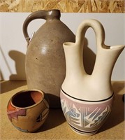 Antique Stoneware Jug & Native American Pottery