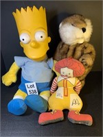 Vintage Plush Bart Simpson, Ronald McDonald and