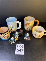 Smurf Figures, Flintstones Mugs and Stamps, Toy